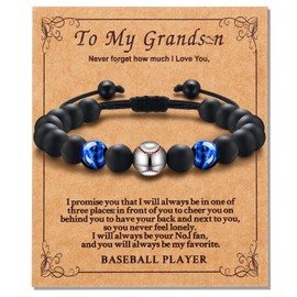 Alissl Baseball Ideas Gifts for Grandson - Baseball Jewelry for Boys - Tiger Eye Beads Bracelet Adjustable - Bracelets Baseball Gifts for Son Grandson Boys for Christmas Birthday