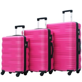 Merax Hardside Spinner Luggage with TSA Lock Expandable Lightweight Suitcase 20inch 24inch 28 inch Available (Hot Pink, 3-piece Set(20/24/28))