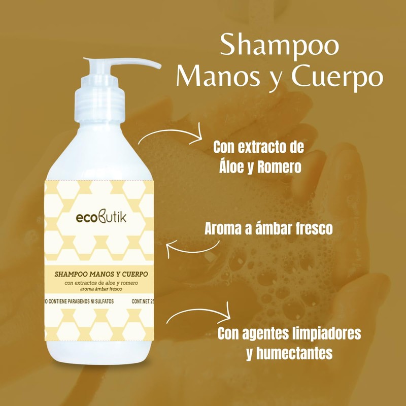 Crema humectante, Shampoo capilar y Shampoo para manos y cuerpo,