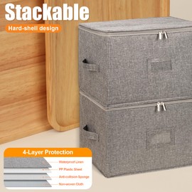 Kukikan Wine Glass Storage Box 1-Pack, Stemware Container Cases, Stackable w/Hard Shell Top Sides Bottom, Moving Supplies, China Storage Containers for 24 Crystal Glasses Drinkware 9.2'' Tall, Grey