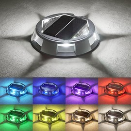 VOLISUN Solar Driveway Dock Deck Markers Marine Lights 8 Pack,9 Colors in 1 Led IP67 Waterproof Outdoor Warning Step Lights for Driveway Sidewalk Walkway Pathway RGB