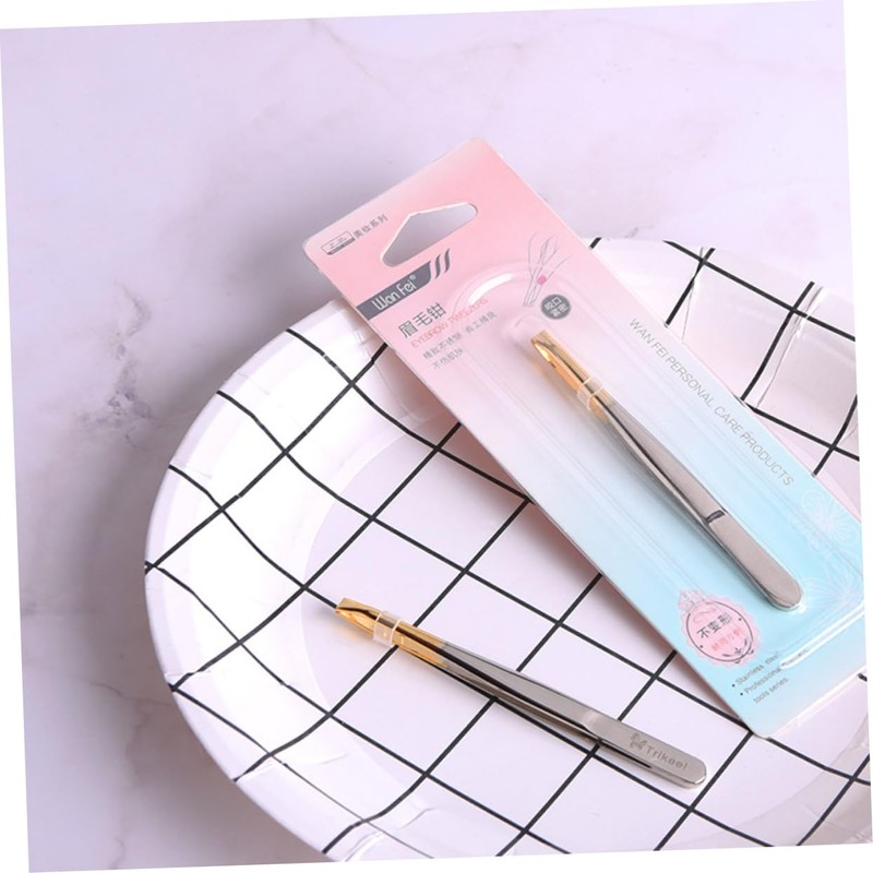 Mikinona Professional Eyebrow Tweezers Stainless Steel Clamps Flat Oblique Mouths
