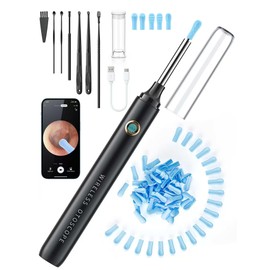 DEETOK Ear Wax Removal Tool Camera - Ear Cleaner with 1080P HD Camera, Otoscope with Light, Earwax Removal Kit with 50 Replacement Tips for iPhone, iPad, Android Phones (Black)