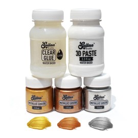 Sultan Crafts Metallic Lustre, 1 Clear Glue & 3D Paste Kit - Premium Water-Based Non-Toxic Craft Supplies for Creative Projects
