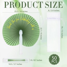 Suzile 50 Pcs Wedding Paper Fans Round Handheld Folding Fans Foldable Fans for Wedding with Plastic Handle and Yarn Bag Thank You for Celebrating with Us for Anniversary Guests Party (Sage Green)