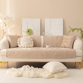 vctops Soft Velvet Sofa Cover Quilted Sectional Couch Cover Anti Slip Sofa Slipcover Furniture Protector for Dogs Cats Pet Armrest Backrest Cover, 1 Piece/Not All Set (Camel,27"x27")