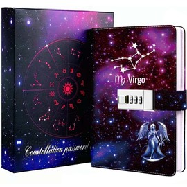 Dzhzal Diary with Lock, Starry Sky Journal for Boys Girls Women Lockable Leather Constellation Diary with Gifts Box, Personal Secret Locking Refillable A5 Notebooks 8.5 X 5.9"