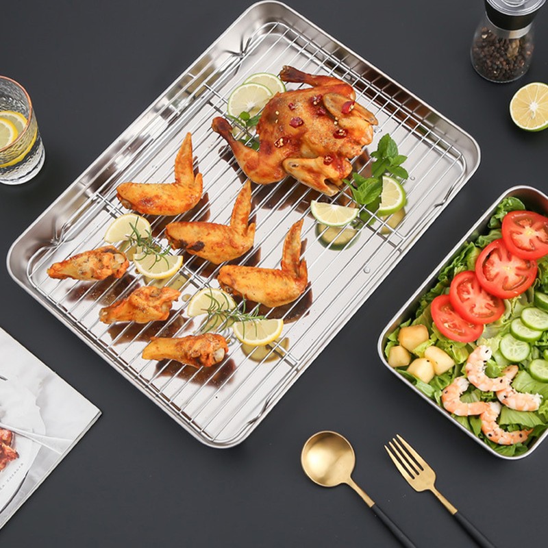 Roasting Pan and Rack Set Stainless Steel Easy Clean Rectangular