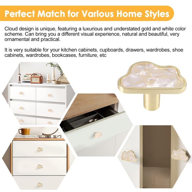 COZHYESS 6 Pcs White Clouds Shell Cup Pull Handles, Kitchen