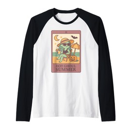 Summerween Hot Ghoul Girl Summer Funny Cute Tarot Card Women Raglan Baseball Tee
