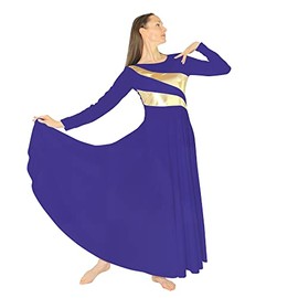 Danzcue Womens Metallic Worship Dance Dress, Metallic Bicolor Full Length Praise Dance Dress, Deep Purple-Gold, SA