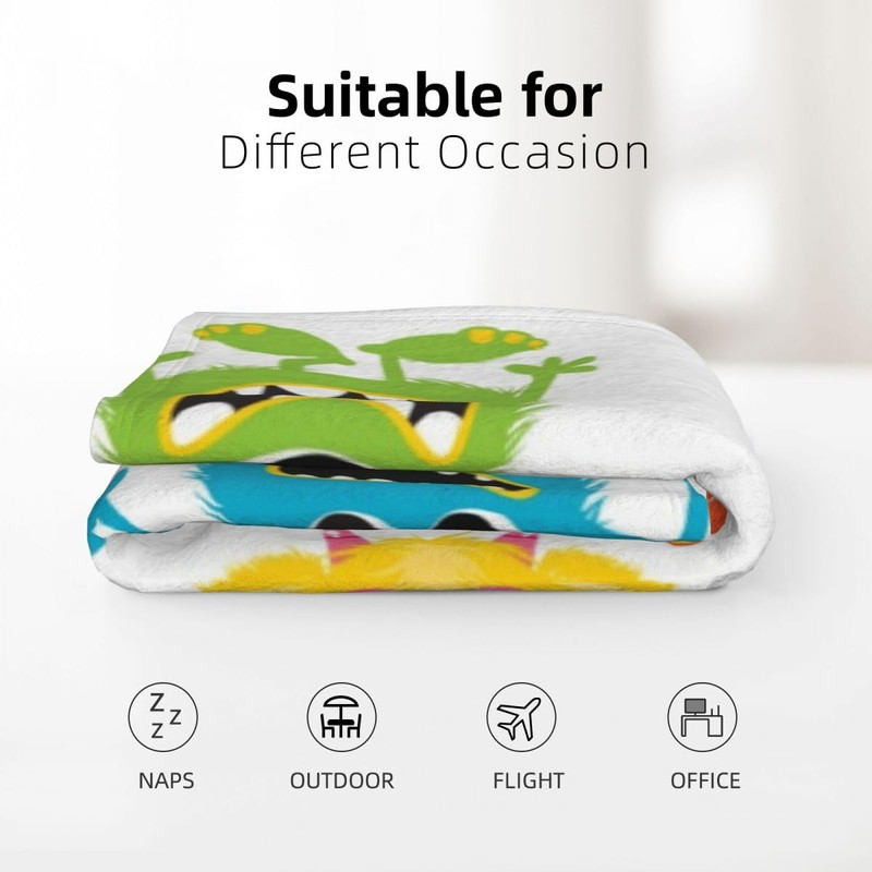 LOKMU Throw Blanket, Kids Cute Cartoon Fluffy Monsters Ultra-Soft Cozy