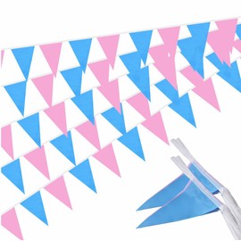 Ckexin Pink and Blue Pennant Banner Flags Garland Streamers Party Decorations for Boy or Girl Birthday Wedding Classroom 60Feet 40Flags