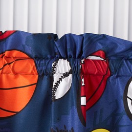 Chezmoi Collection 4-Piece Kids/Teens Sports Balls Window Curtain Set - Navy Blue Gray Orange White Printed Football Soccer Basketball Baseball Tennis Kids Room Curtains, 2-Panels (42" W x 63" L)