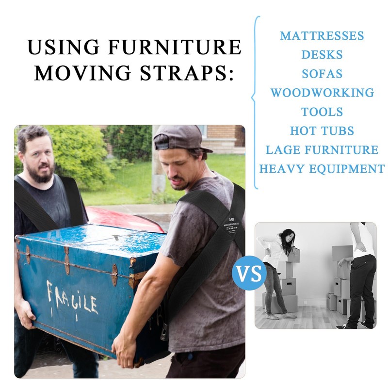 MAXBROTHERS Moving Straps(5" of Width), Lifting Straps for 2 Movers,