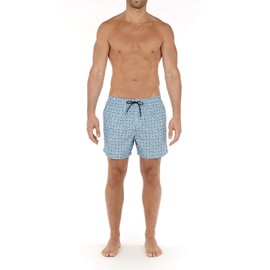 HOM Ausmane Men's Beach Boxer Swimming Trunks, Turquoise print