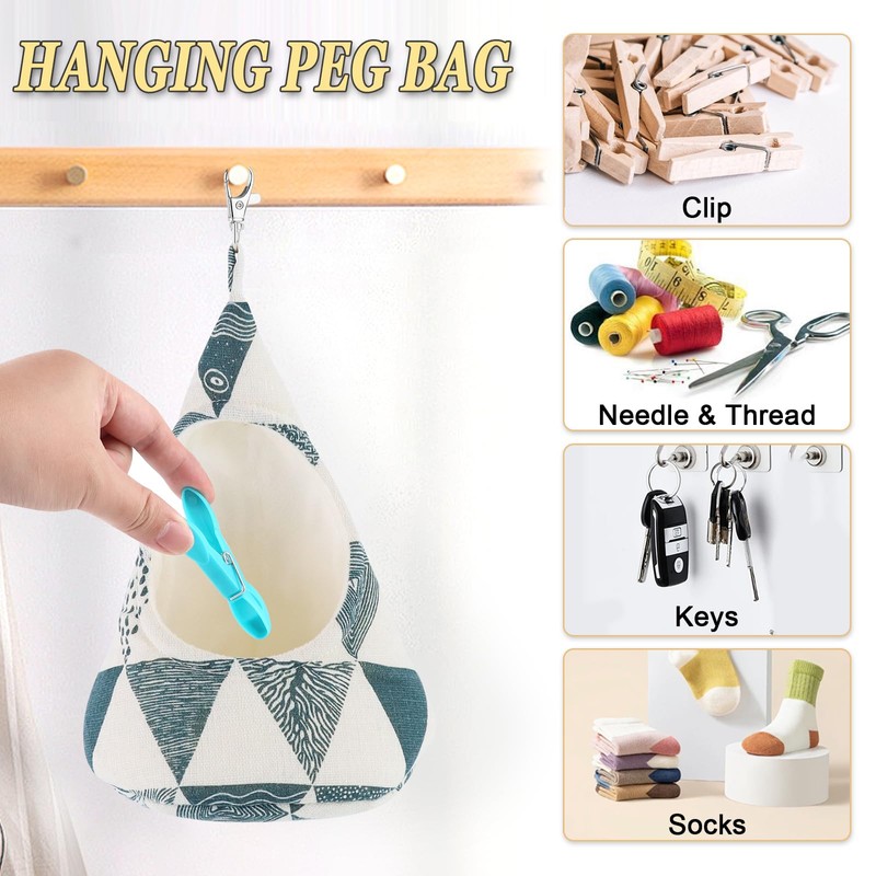 Pack of 2 Clothes Peg Bags, Storage Bag for Clothespins,