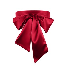 Satin Waist Belts for Women Red Sash Belt 3.5'' Wide Dress Belt Women for Special Occasion Bow Belt Bridal Wedding Prom Formal Long Silk Sash Tie (Burgundy)（Red）