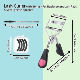 Benixmidart Eyelash Curlers, Lash Curler with Bonus 4Pcs Replacement Lash Pads& 5Pcs Eyelash Spoolies, Eyelash Curler Kit Portable Travel Eyelash Curler for Eyelash Extension (Heart Black)