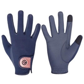 eGlove - eQUEST GripPro X-LITE Horse Riding Gloves - Lightweight, Breathable, Grippy Non-Slip Material - Comfort Mesh Back - Touchscreen Gloves (BLUE - ROSE GOLD GLITTER CUFF, XS)