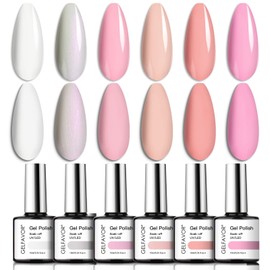 GELFAVOR UV Nail Polish, UV LED Nail Gel Polish Set Semi-Permanent Glitter White Pink Nail Polish Healthy Long-Lasting Gel Nails 6 Colors 10ml