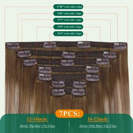 Easyouth Clip in Hair Extensions Real Human Hair Balayage Clip in Extensions for Women Dark Brown Ombre Light Brown with Blonde Clips in Real Human Hair Extension for Thinning Hair 20Inch 120G 7Pcs