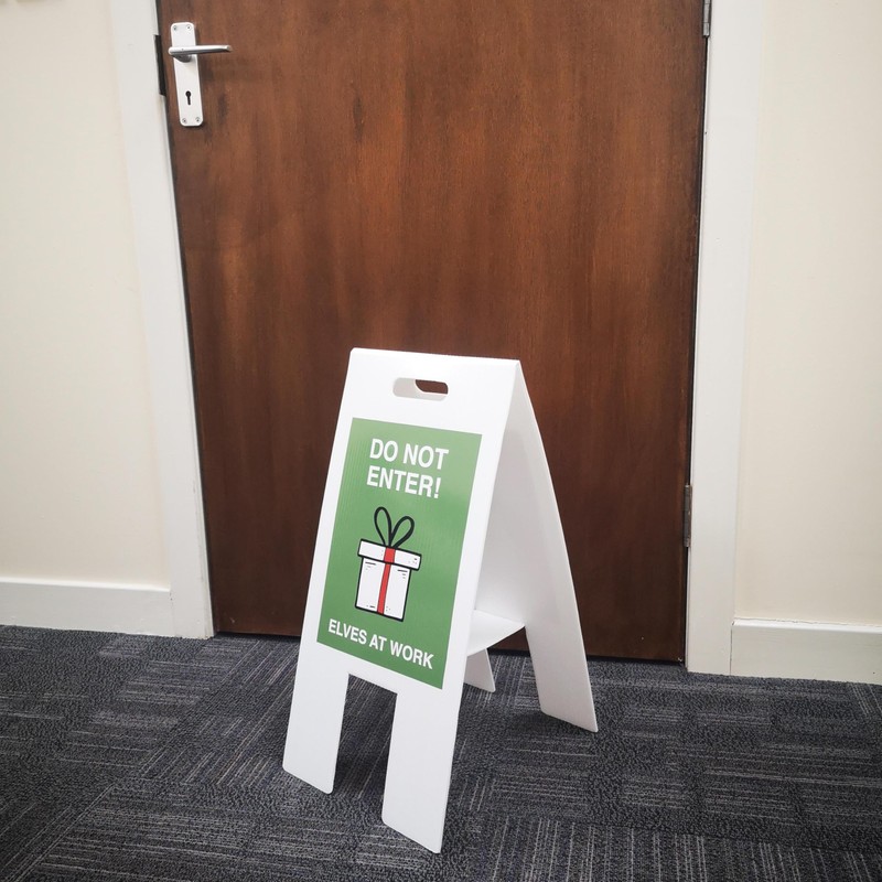 Do not enter - Santa/Elves at work Double-sided free-standing floor