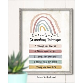 Govivo School Psychologist, Counseling Office Decor - 5-4 -3-2 -1 Grounding Technique Mental Health Wall Decor - Teacher Supplies for Classroom - Room Decor Aesthetic - 11x14 unframed print