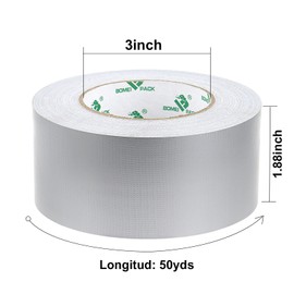 BOMEI PACK Cinta aislante 1.88 pulgadas x 50 yardas, 8.2 mil de grosor, cinta multiusos de fácil rasgado, fuerte, sin residuos, cinta de tela impermeable para reparaciones (plateada)