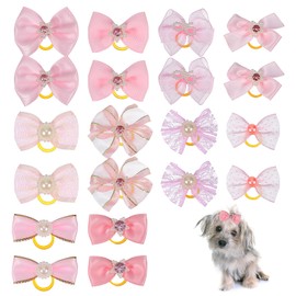Tyqour 20PCS Dog Hair Bows for Small Dogs Girl Puppy Hair Bows Cute Elastic Dog Bows with Rubber Bands, Light Pink Small Hair Bows Dog Accessories