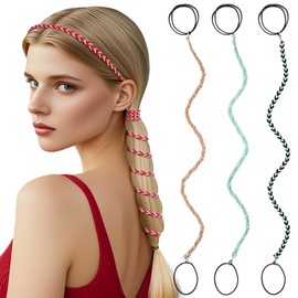 3 Packs Ponytail Holders Hair Ties for Women, Spiral Pony Tails Elastic Braided Hair Holders for Gym Swimming Sports (3pcs25"colorful27)