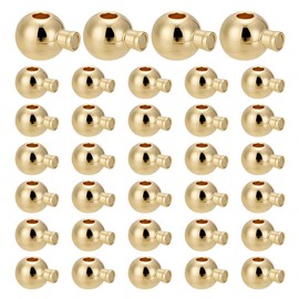 HOBBIESAY 60 Stück 14 Karat Vergoldete Stopper Quetschperlen Runde Positionierungsperlen Premium Locator Abstandshalterperle Für Armbänder Halsketten Schmuckherstellung Loch:0.9mm