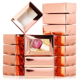 Zonon 30 Pcs Soap Boxes for Homemade Soap Boxes Packaging Small Gift Box Mini Kraft Treat Boxes with Window Present Packaging Box for Bakery Candy Soap Making(Rose Gold, 3.5 x 2.4 x 1.2 Inch)