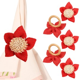 INDTRESOR Beautiful Hand Woven Colored Indian Jute Floral Table Decorative Natural Wood Base Napkin Holders (Set of 6).