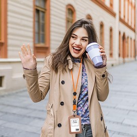 Fishent Breakaway Neck Lanyards for ID Badges, Adjustable Sturdy Round Cord Heavy Duty Key Lanyard with Detachable Buckle for Men Women Car Keys Card Holder (Orange)