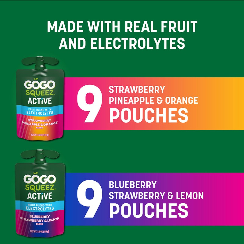 GoGo squeeZ Active Fruit Blend with Electrolytes | 18-Count Variety