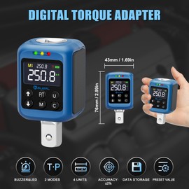 ALAIAL Digital Torque Adapter 1/2", 3.7-250.8 Ft-lb/5-340 Nm, Digital Torque Wrench Converter with ±2% Accuracy, Buzzer and LED Indicator, 2 Modes, 4 Units, 3/8'' & 1/4'' Adapters for Car, Moto