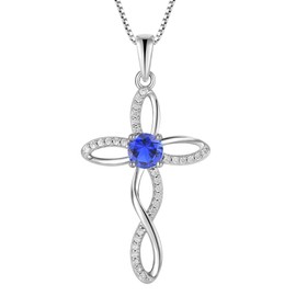 JIWOY Celtic Knot Cross Necklace Sterling Silver Twisted Crucifix Pendant Created Sapphire Religious Jewelry for Women