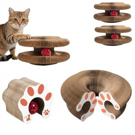 2pcs Interactive Cat Scratcher Toy (Magic Organ) - Expandable Cardboard Scratching Pad with Catnip & Ball, Connectable Accordion Track Toy for Multi-Cat Households, Funny Cat Grinding Claw Toy