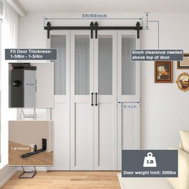 DonYoung 60" Bi-Folding Sliding Barn Door Hardware Kit - Heavy Duty Side Mounted Roller for Smooth Sliding - Fit Four 14" Bifold Doors - Space-Saving Folding Solution