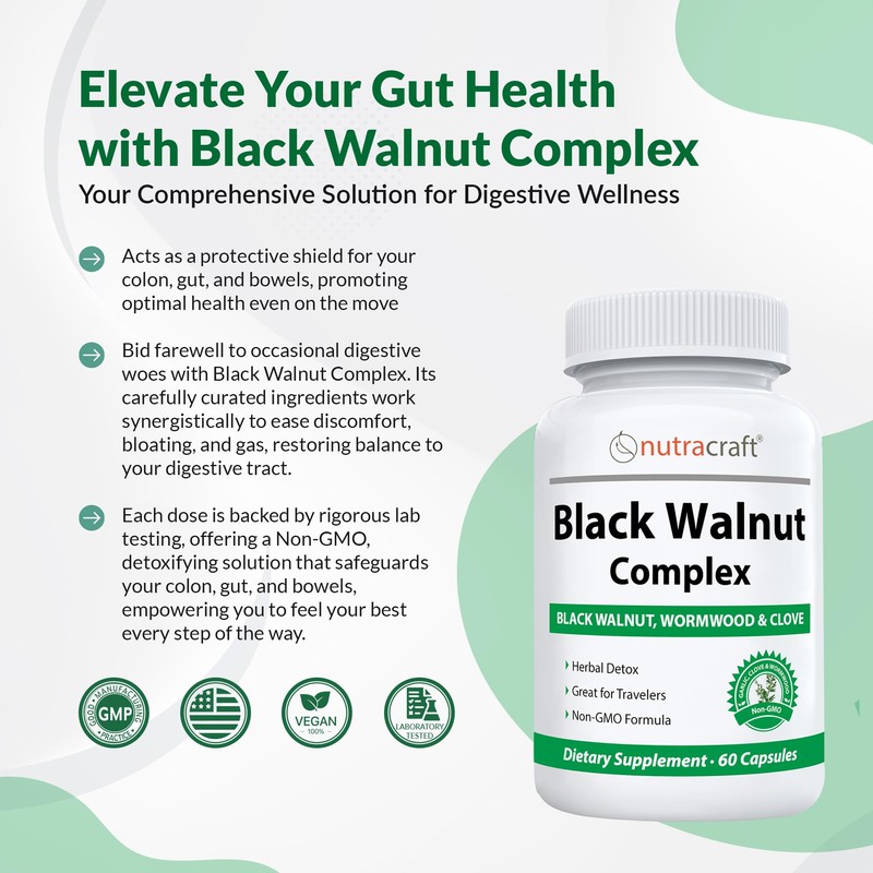 Nutracraft Black Walnut Detox Cleanse Supplement | Black Walnut, Wormwood,