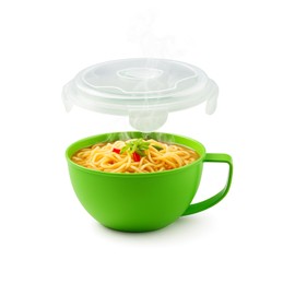 Microwave Soup Bowl with Handle and Vented Lid – 31 oz Green Microwave Ramen and Noodle Bowl – BPA Free Quick Meal Heating Mug for Soup, Pasta, Oatmeal, Leftovers