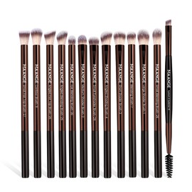 MAANGE 13 Pcs Makeup Brushes with Bag, Multi-functional Eye Makeup Brush Set Professional Blending Eyeshadow Concealer Eyebrows Eyeliner (Coffee Brown)