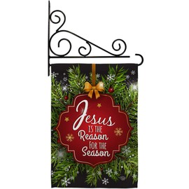 Ornament Collection GS191059-BO-03 Jesus is The Reason Winter Nativity Impressions Decorative Vertical 13" x 18.5" Double Sided Garden Flag Set Metal Fansy Wall Bracket Hardware