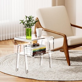Dewrhiixe Acrylic Side Table, Stackable End Table with Open Storage for Small Spaces, Clear Nightstand Bedside Table with Legs for Bedroom, Living Room (Clear, 16.9" × 11.8“ × 17”)