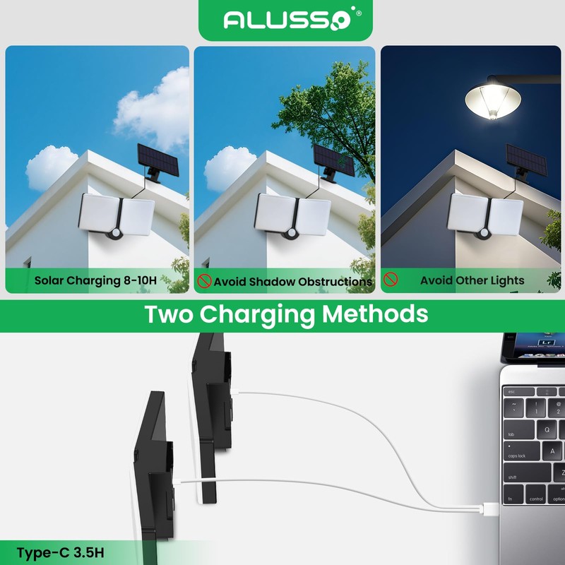 ALUSSO® Solar Lights Outdoor Waterproof Motion Sensor, Dimmable 3000K-6500K Changeable
