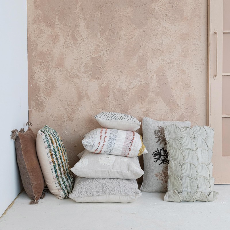 Creative Co-Op Cotton Blend Printed Lumbar Pillow with Botanicals and