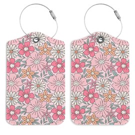 LARTSFRO Pink Flowers Coquette Luggage Tags for Suitcases, Preppy Luggage Tag, Back to School, Trendy 2 Pack Luggage Tags for Travel, Funky Teen Girl Gifts Suitcase Tags
