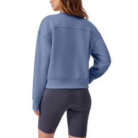 PINSPARK Oversized Sweatshirt for Women Cropped Crewneck Pullover Lightweight Long Sleeve Workout Tops 2024 Fall Travel Clothes,Blue Medium