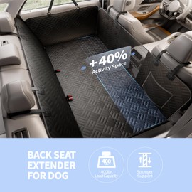 ELLINI Dog Car Seat Cover for Back Seat, Hard Bottom Back Seat Extender for Dogs, Holds 400lbs, 600D Heavy Duty Scratch-Proof Waterproof Dog Hammock for Car, SUV